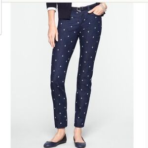 Talbots Navy Heritage Slim Ankle Jeans Embroidered Umbrella Print Size 10